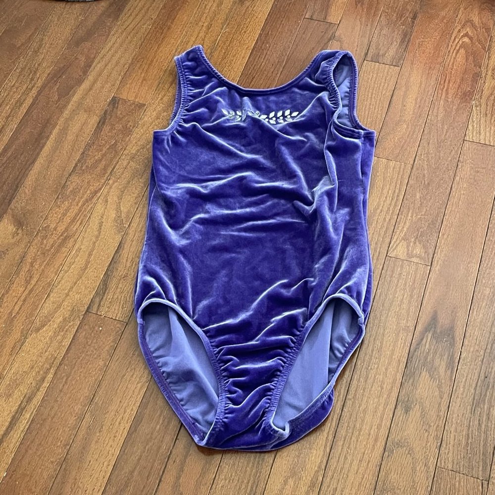 GK Elite Sportswear Purple Velour Gem Front Leotard Size Adult Large